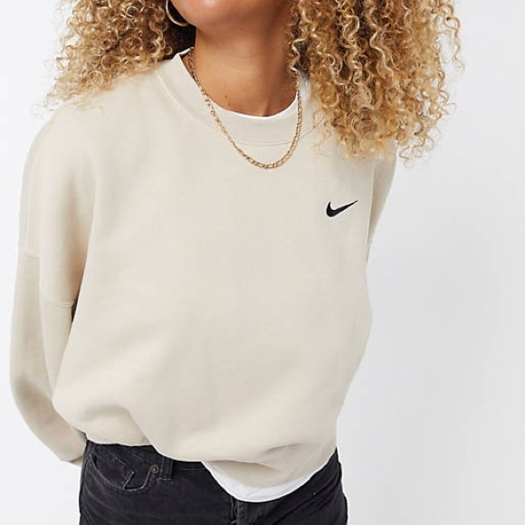 Nike | Tops | Nike Mini Swoosh Boxy Sweatshirt Oatmeal | Poshmark